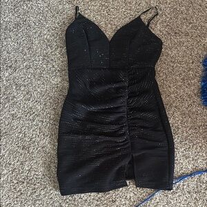 Emerald Sundae Black Ruched Bodycon Mini Dress